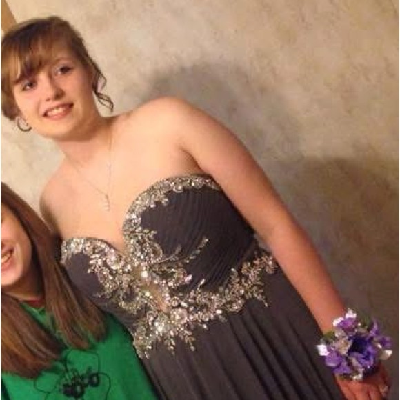 Elegant Grayish Purple Strapless Gown with Silver Embellishments
